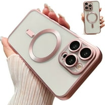 Dteck for iPhone 14 Pro Case with Full Camera Lens Protector, Compatible with MagSafe, Slim Fit Yellowing Resistant Anti-Scratch Back Clear Plating Magnetic Phone Case for iPhone 14 Pro,Pink