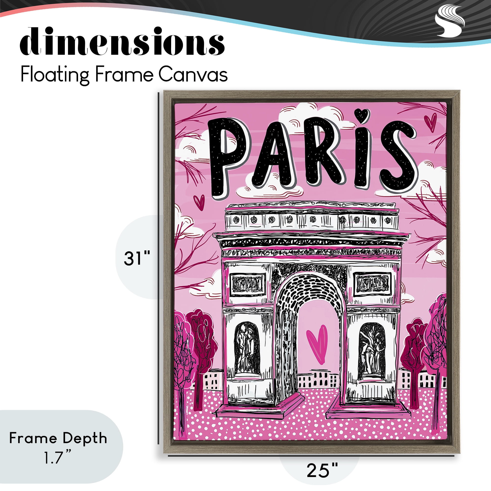 Stupell Industries Romantic Paris Arc de Triomphe Brown Framed Floater Canvas Wall Art, design by Jess Stempel