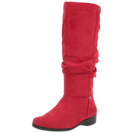 

Women s Ashley Slouch Boot Micro Suede Knee High Fashion Low Heel Side Zip Red 6.5 Medium US Women