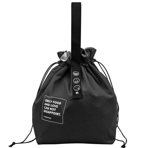 Bolsa para el almuerzo, bolsa de picnic pequeña de 9 l, bolsa bento, bolsa de tela reutilizable, bolsa térmica para cajas bento, bolsa para el almuerzo para el trabajo, la escuela y los viajes (negro)