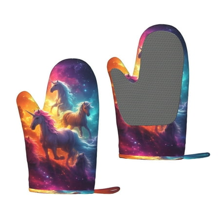

Lafuoo Dreamy Night Sky White Horse Pattern Silicone Anti-Scalding Gloves Hanging Rope Gloves are Suitable for Kitchen Utensils for Kitchen Baking Cooking Outdoor Barbecue