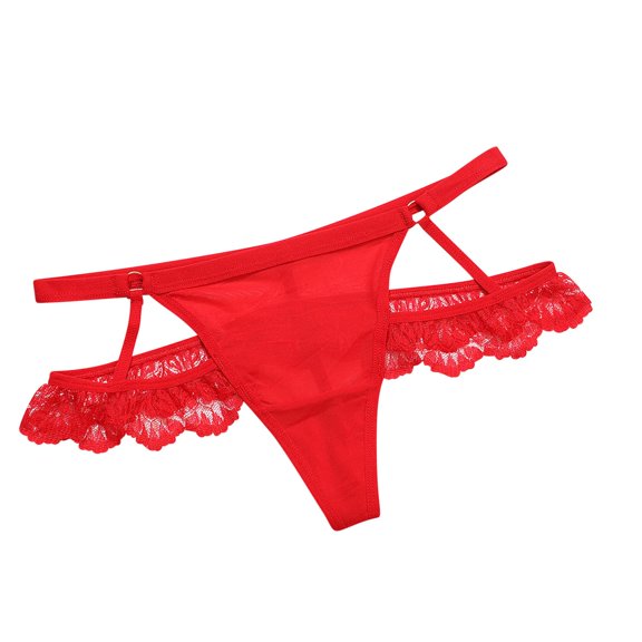 Admvng Women's Thong Panties Ruffled Scalloped Floral Lace Trim Underwear