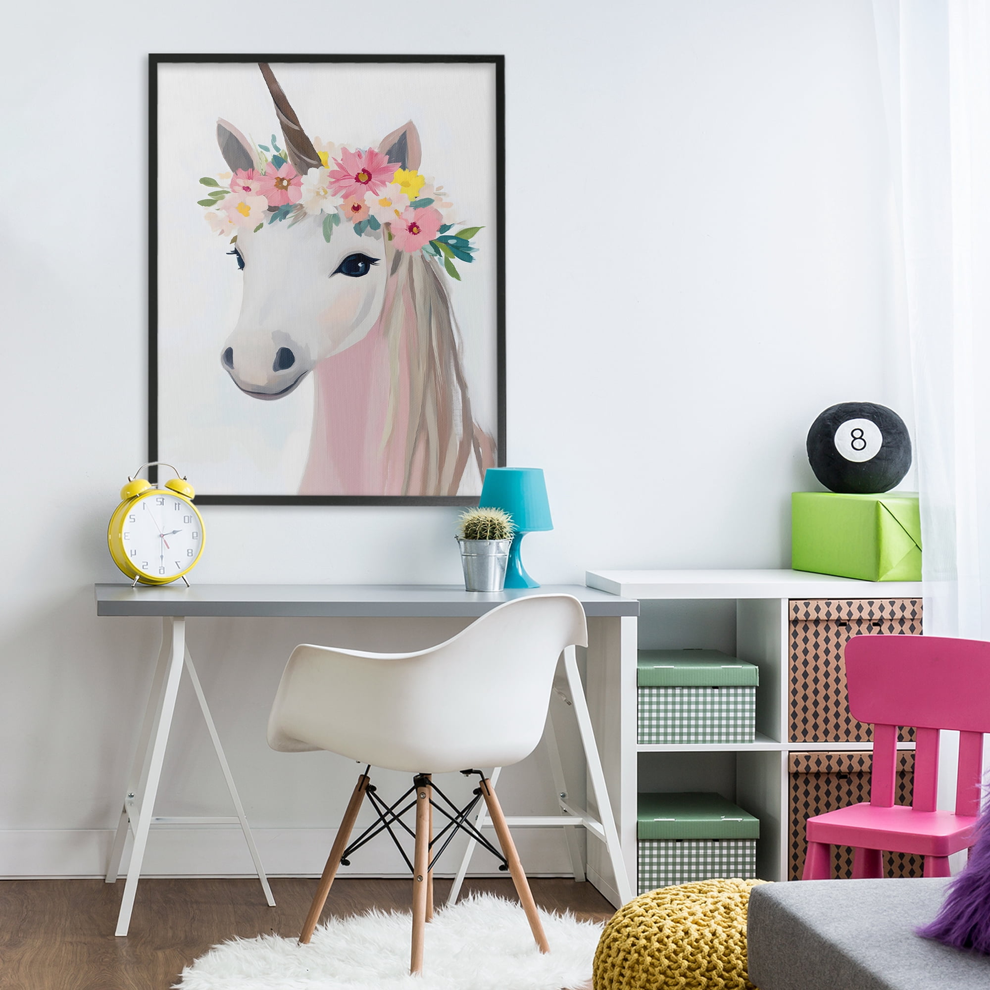 Stupell Industries Flower Crown Unicorn Black Framed Giclee Art, design by The Prints Vibe