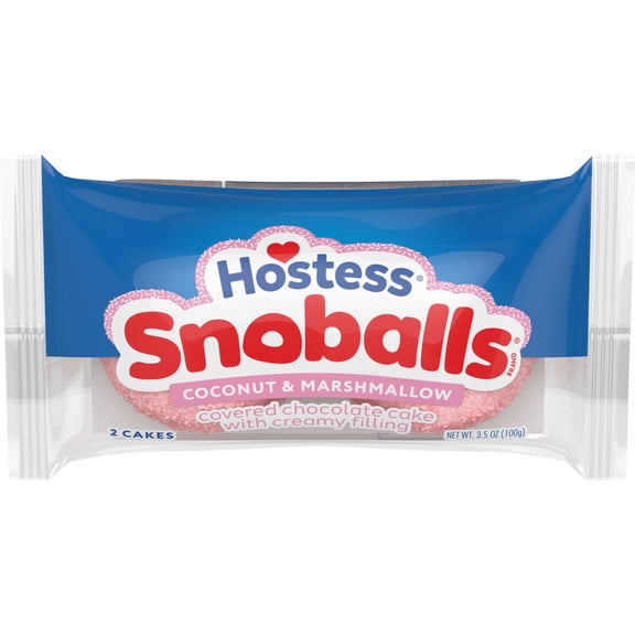 Hostess Snoballs Snack Cakes, Coconut & Marshmallow Covered Chocolate Cake, 3.5 oz Sleeve (2 Cakes)