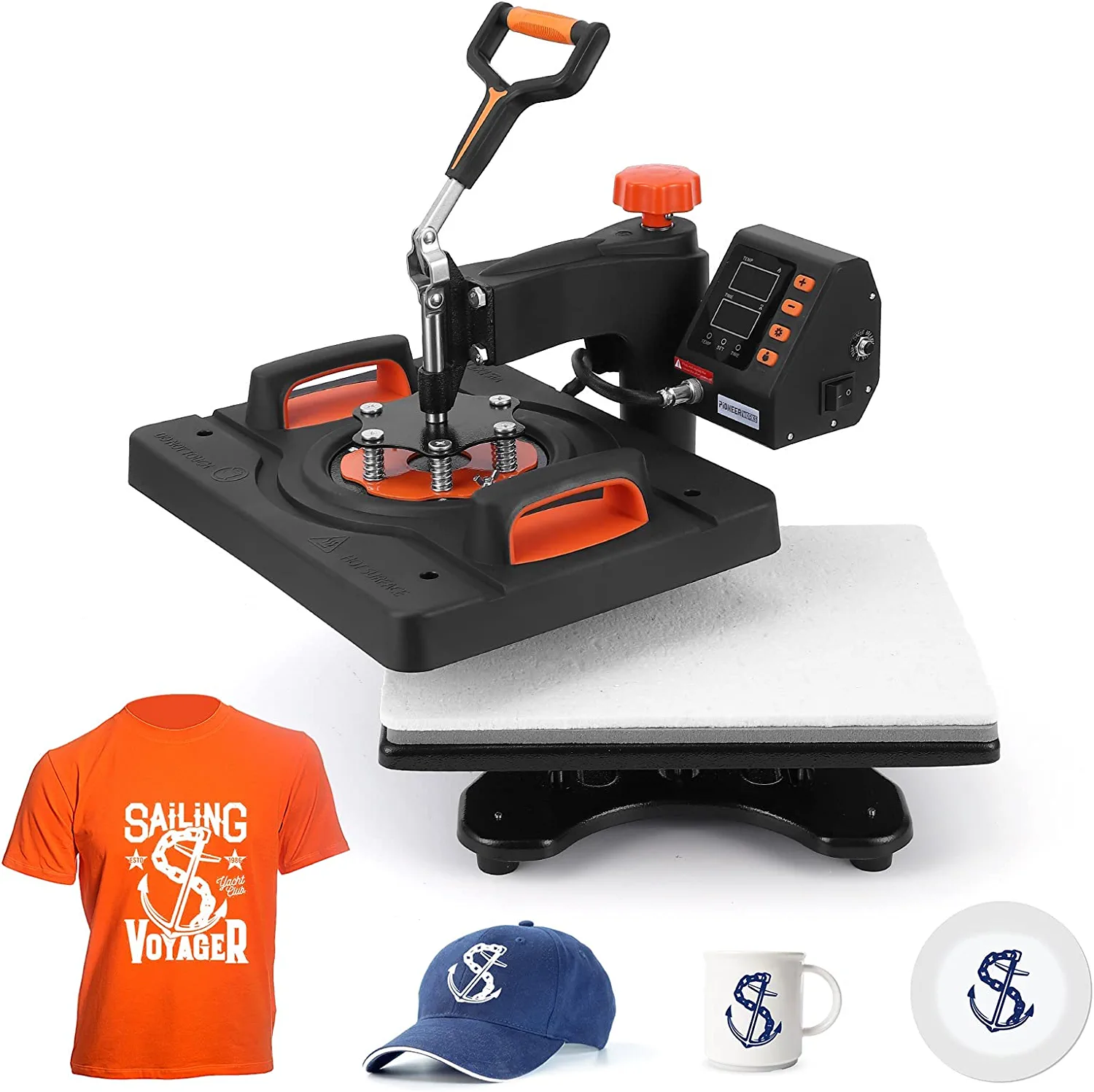 EastVita Heat Press Machine 6 in 1 Heat Press, 800W Sublimation Machine, 360°Heat Press, Dual-Tube Heating Printing for DIY T-Shirts Cap Mugs