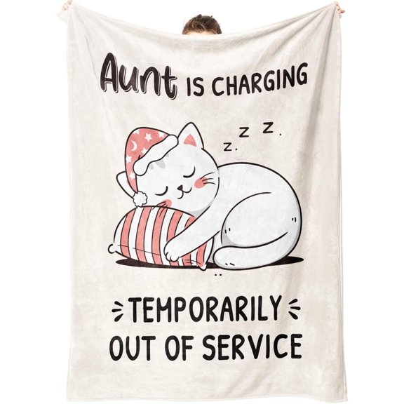 Funny Aunt Gifts from Niece Nephew, Cute Cat Flannel Blanket, Aunt Birthday Gifts, Best Aunts Ever Gift, Auntie Gifts for Thanksgiving Day, Mother 's Day, 60 × 50 (Beige)