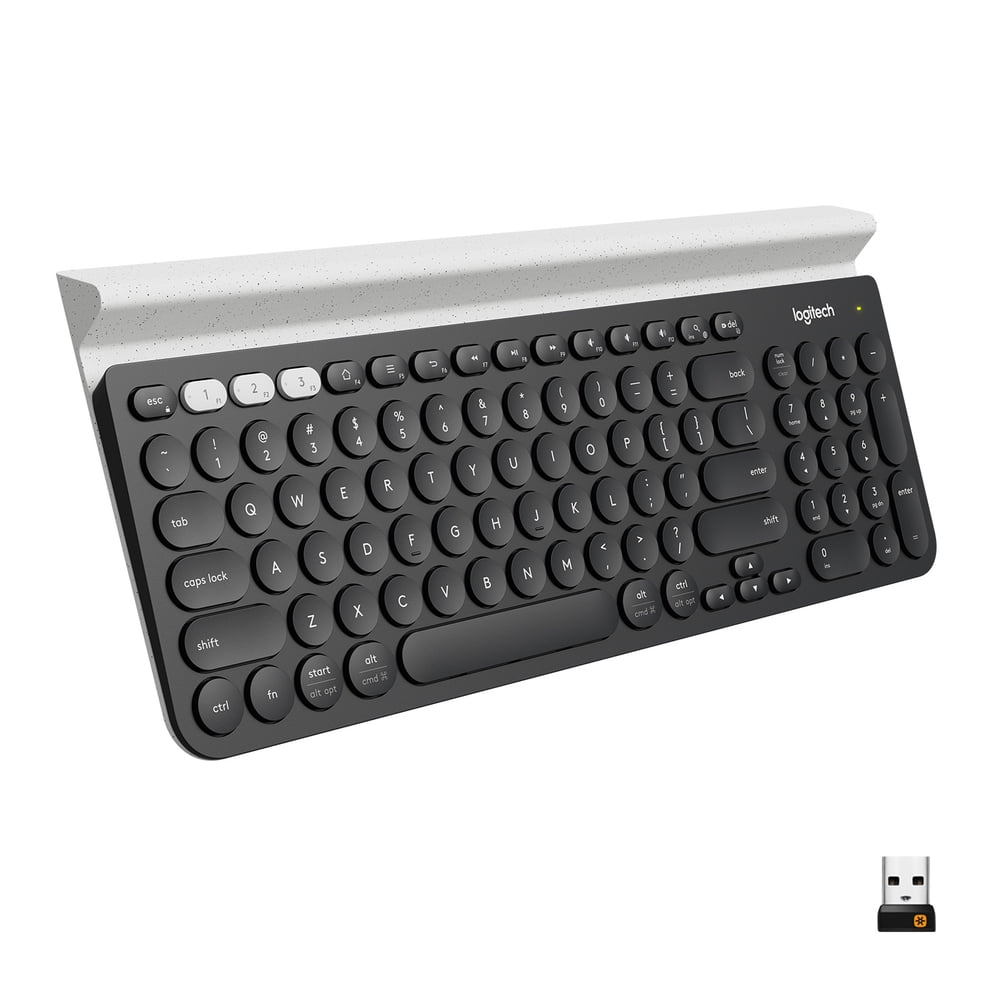 Logitech K780 Multi-Device, Full USB Standard Keyboards with USB Wireless Receiver, Black, 1 Pack
