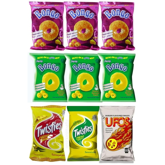 Variety Pack Puffs Snacks - Bongo, Twisties, Ufo's (Value Pack Of 9) Favorite Snack Of The Pacific Islanders, Imported From FIJI " SNACK LOVERS "