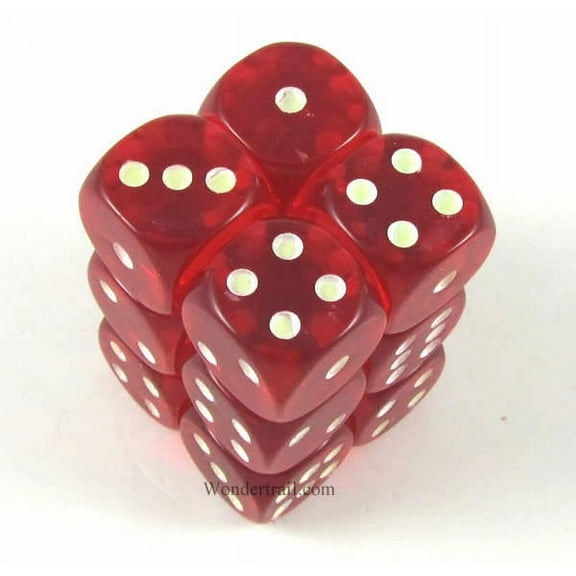 Red Transparent Dice with Glow in the Dark Pips D6 16mm (5/8in) Pack of 12 Koplow Games