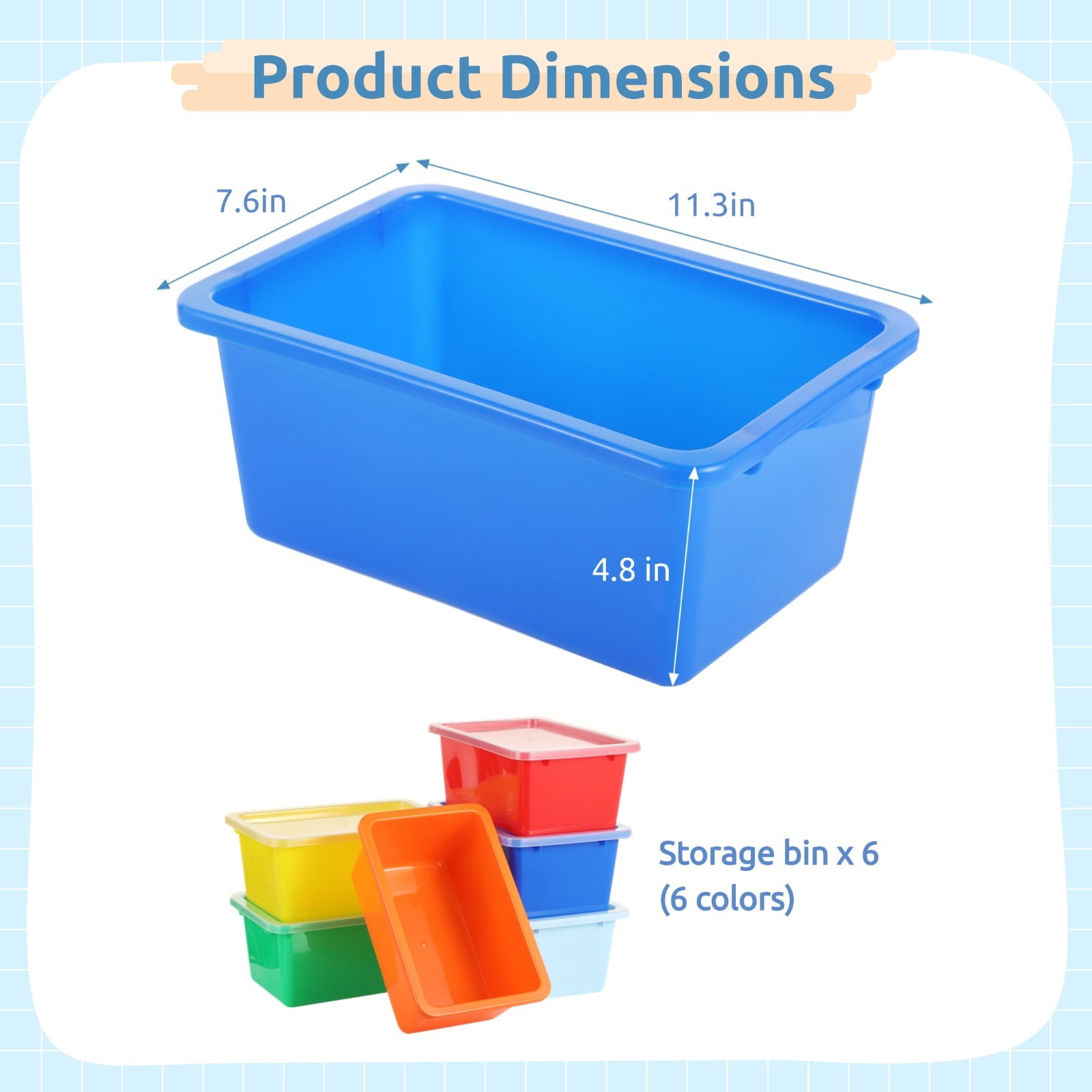 6 PCS Cubby Bins, 11.3 x 7.6 x 4.8 Inch Multi Colors Storage Bins with Lids, Plastic Storage Bins Toy Storage Containers, Stackable Organizer Cubbies for Classroom Home
