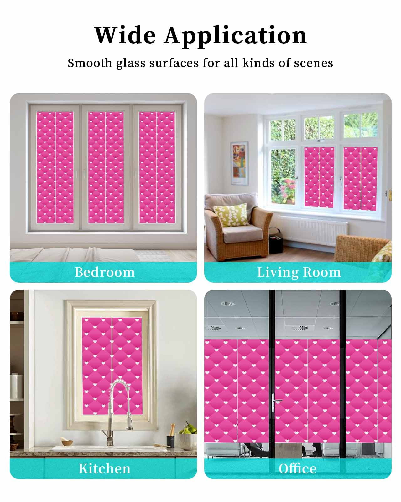 Window Privacy Film Pink Stained Glass Window Film Decorative Sun Block Window Cover Modern Romantic Love Heart Plaid Striped Art Window Clings Static Adhesive Sticker for Bathroom 35.4"x78.7"