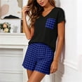 thumbnail image 4 of Hurxie Womens Pajama Sets Short Sleeve V Neck Top and Plaid Shorts Lounge Sets Casual Pjs Soft Sleepwear Blue,M, 4 of 8