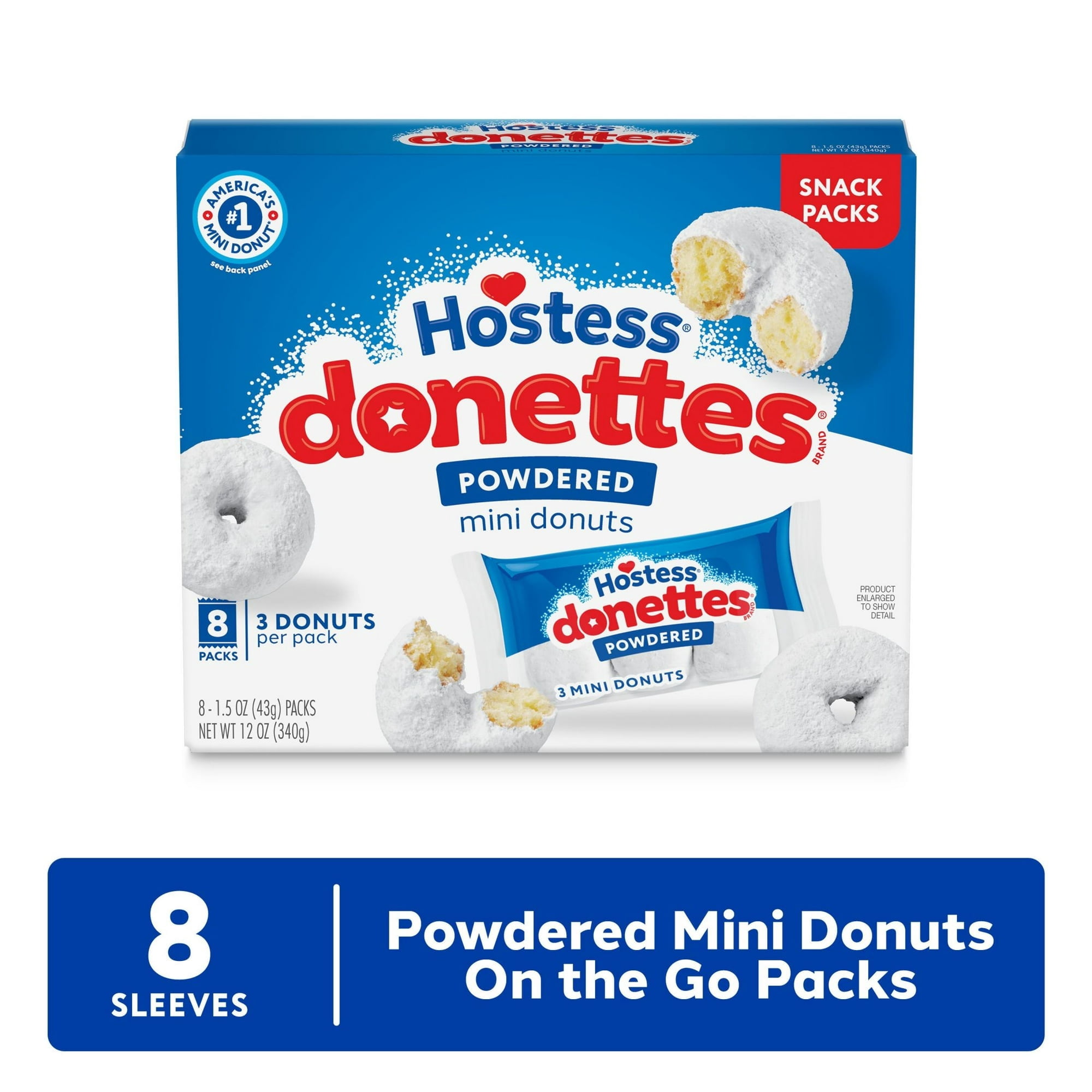 HOSTESS Powdered DONETTES Donuts Snack Pack, 8 Count, 12.0 oz-4pk, With Olive Green Bowl By ValueNest