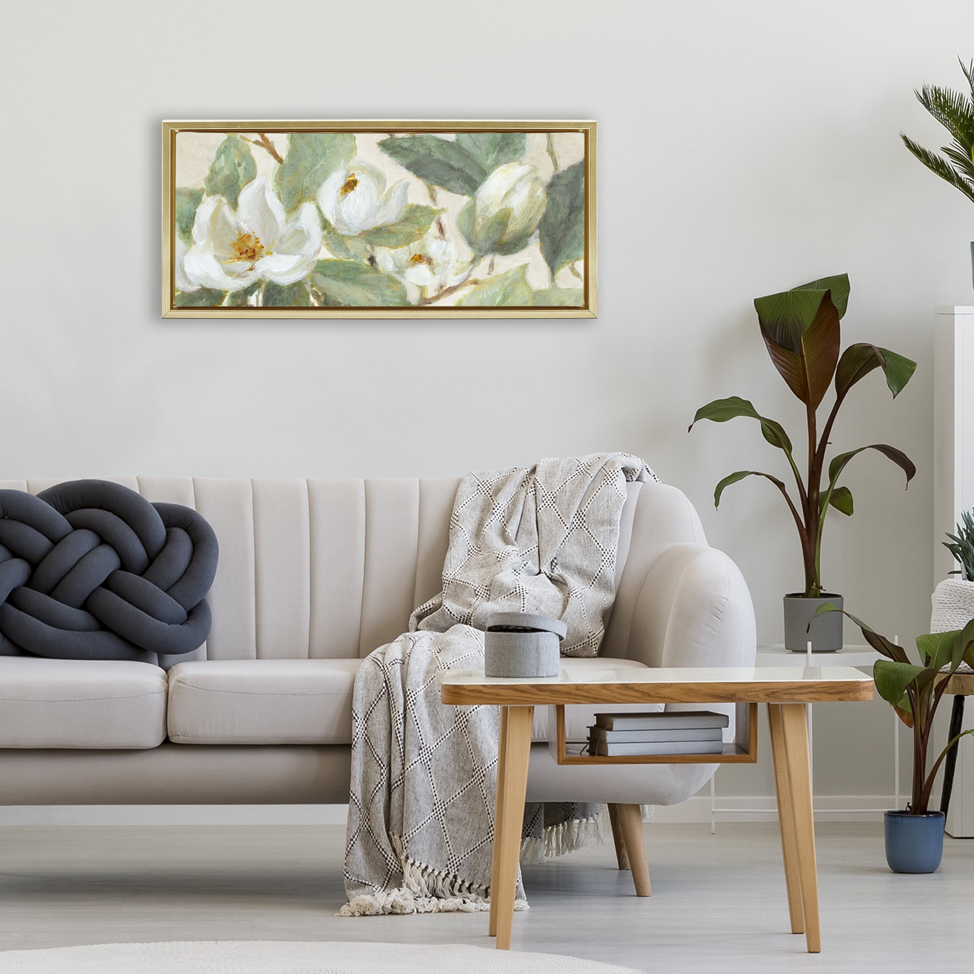 Stupell Industries Delicate Magnolia Dreaming Gold Framed Floater Canvas Wall Art, design by Lanie Loreth