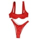 thumbnail image 4 of Gibobby Conjunto de Traje de Baño para Mujer Traje de baño de dos piezas de Color sólido para mujer, traje de baño Sexy con tira dividida y soporte de , (Rojo,G), 4 of 5