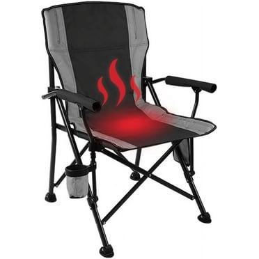 Heated Camping Chair | Heavy Duty | Heats Back and Seat | 3 Heat Levels | Folding Chair for Outdoor Sports with Cup Holder | 12V Battery Pack Required