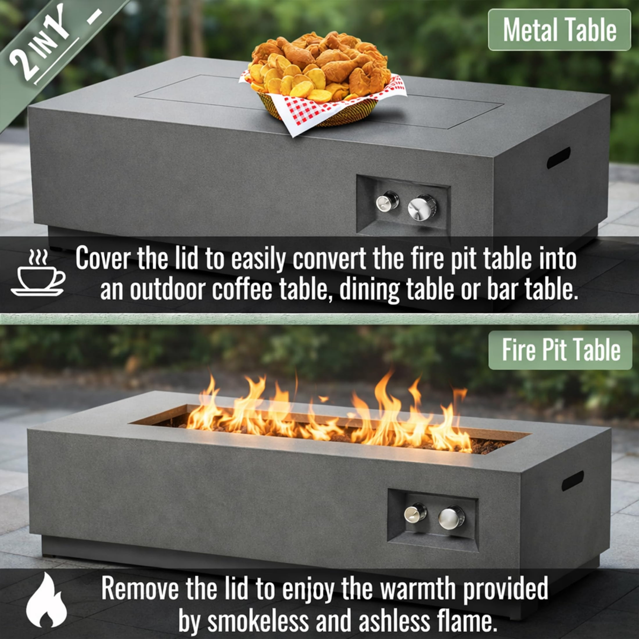 Chicdaze 42" Outdoor Propane Fire Pit Table, 50,000 BTU Rectangle Natural Gas Firepit with Tank Table, No Assembly Low Profile Fire Table for Outside Patio & Backyard, CSA Certified
