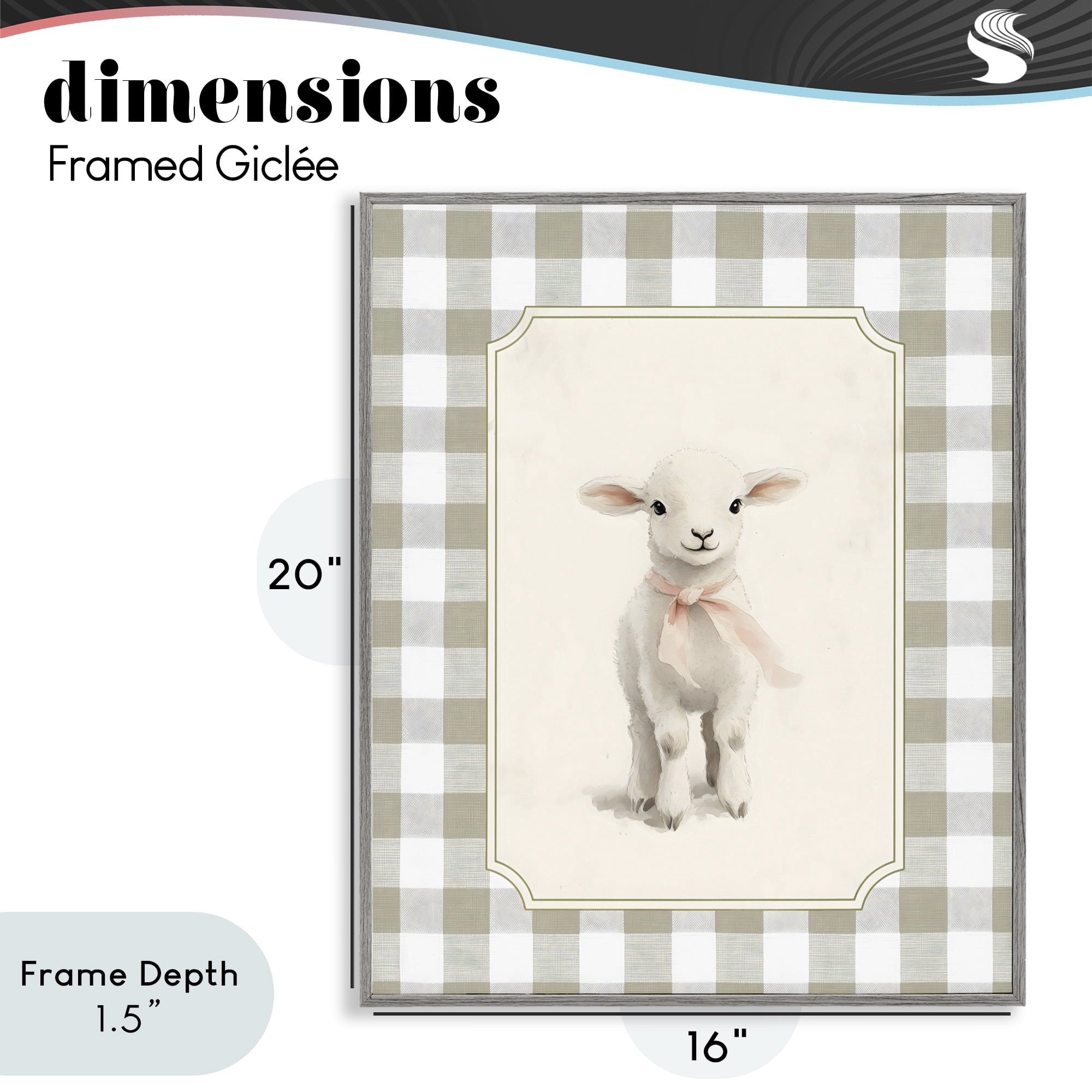 Stupell Industries Gingham Lamb with Pink Ribbon Gray Framed Giclee Art, design by Arlington Prints