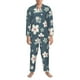 thumbnail image 3 of Balery Blue Flower Pijama para Hombre de Dos Piezas con Manga Larga, Conjunto de Dormir y Descanso Suave con Bolsillos-Large, 3 of 7