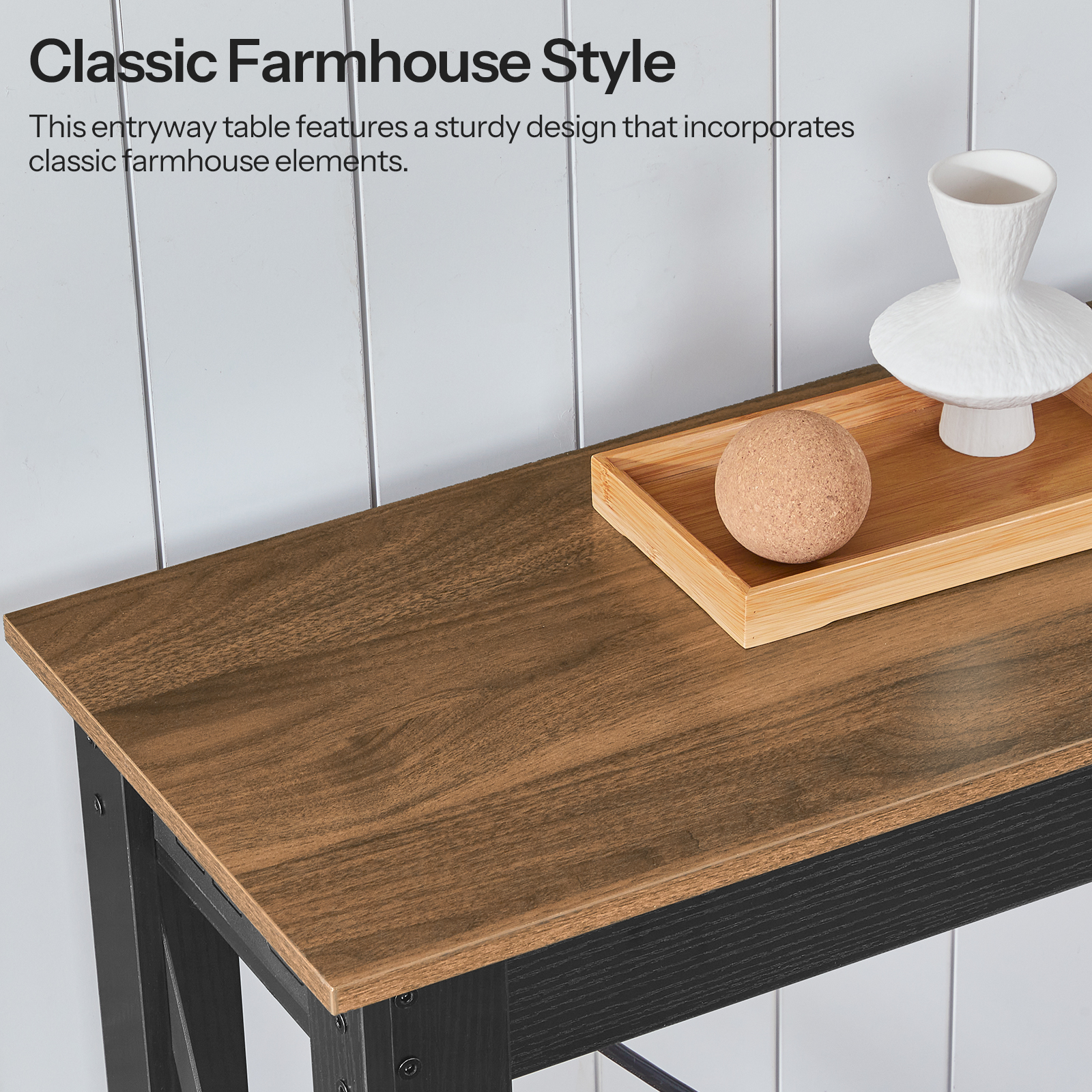 HOOBRO Industrial Multifunction with Power Socket, Outlets and USB Ports Engineered Wood Console Table, Black Walnut