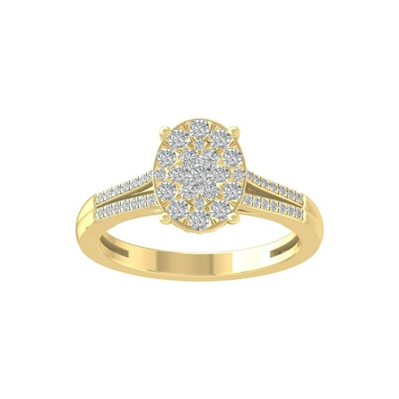 ARAIYA FINE JEWELRY 10K Yellow Gold Cluster Diamond Engagement Ring (5/8 cttw, I-J Color, I2-I3 Clarity) Size 5.5