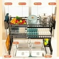 thumbnail image 4 of Over Sink Dish Drying Rack, Adjustable Length (23-39 Inch), 2 Tier Dish Drainer Rack with Utensil Holders, Large Dish Rack for Kitchen Counter Storage, Over The Sink Organizer, Black Black Black, 4 of 5
