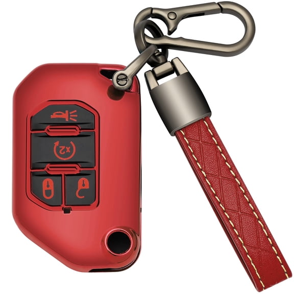 for Jeep Key Fob Cover, TPU with Keychain Key Fob Case Holder 360 Degree Protection for 2018 2019 2020 2021 2022 2023 Jeep Wrangler Gladiator JL JLU Rubicon 4 Buttons Smart Key
