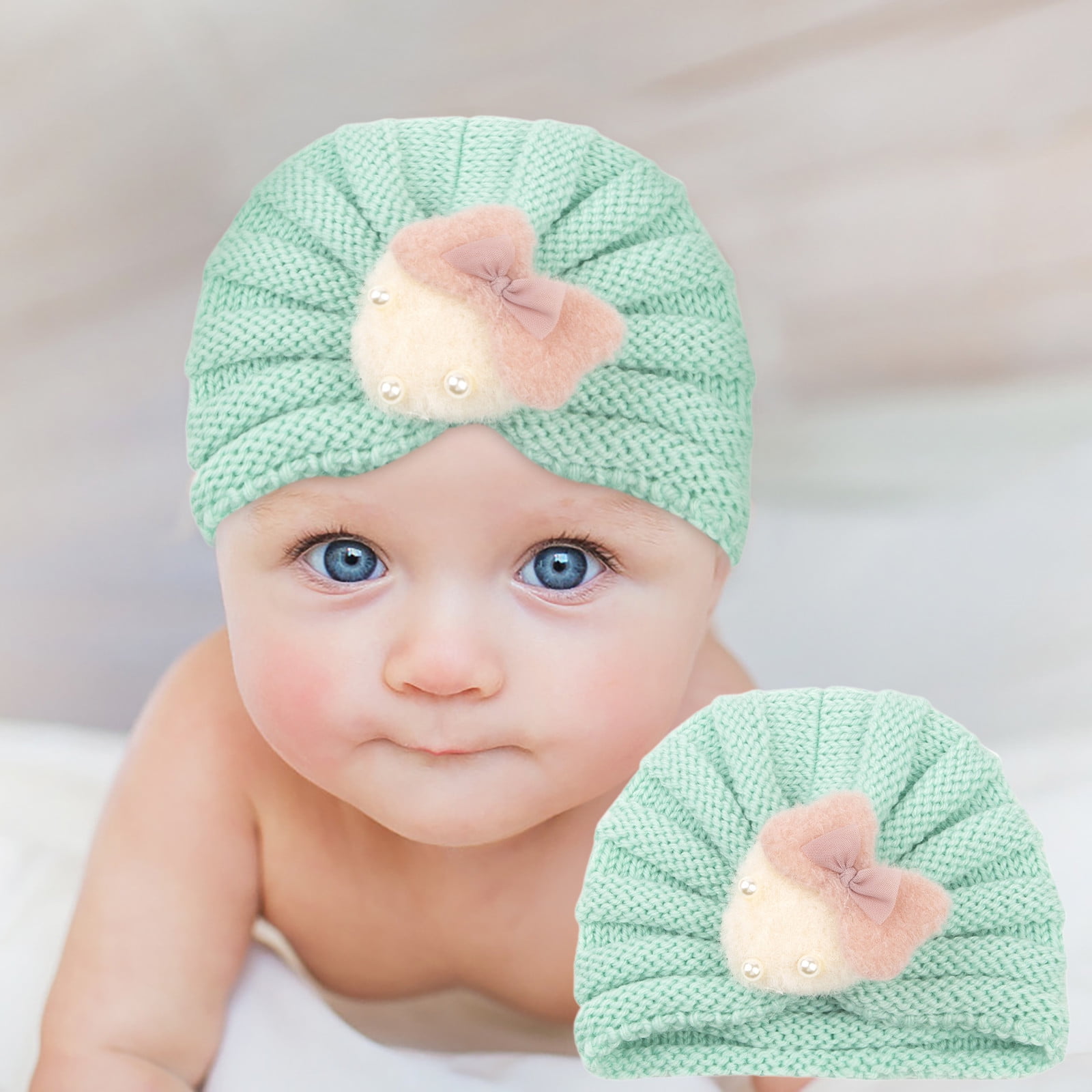 Wentin Baby Girls Knitted Wool Turban Hat Flower Head Wrap Newborn