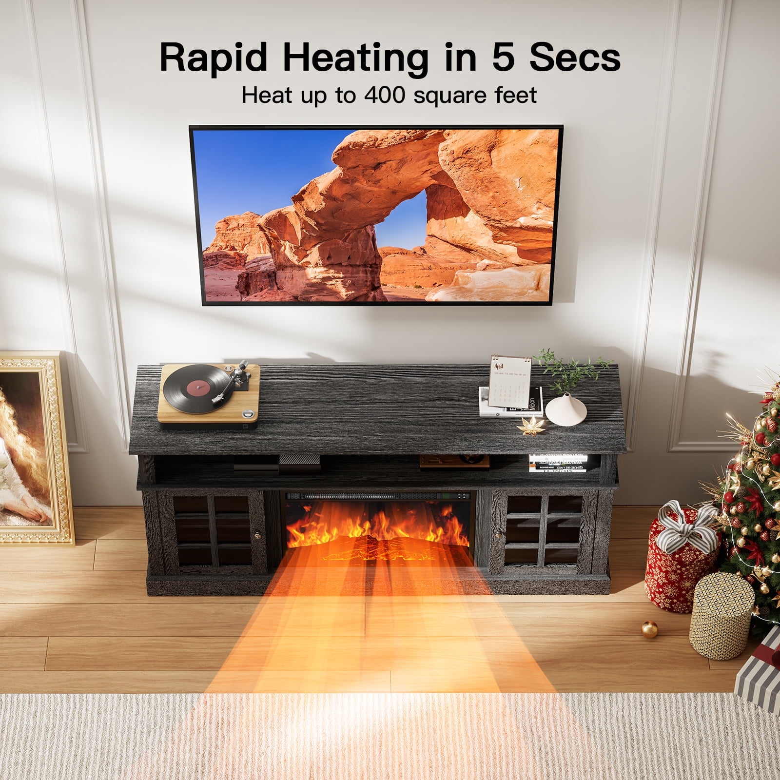 Electric Fireplace TV Stand for 75″ TVs Fireplace Entertainment Center TV Console Table with 23″ Fireplace, Holds up to 200 lbs