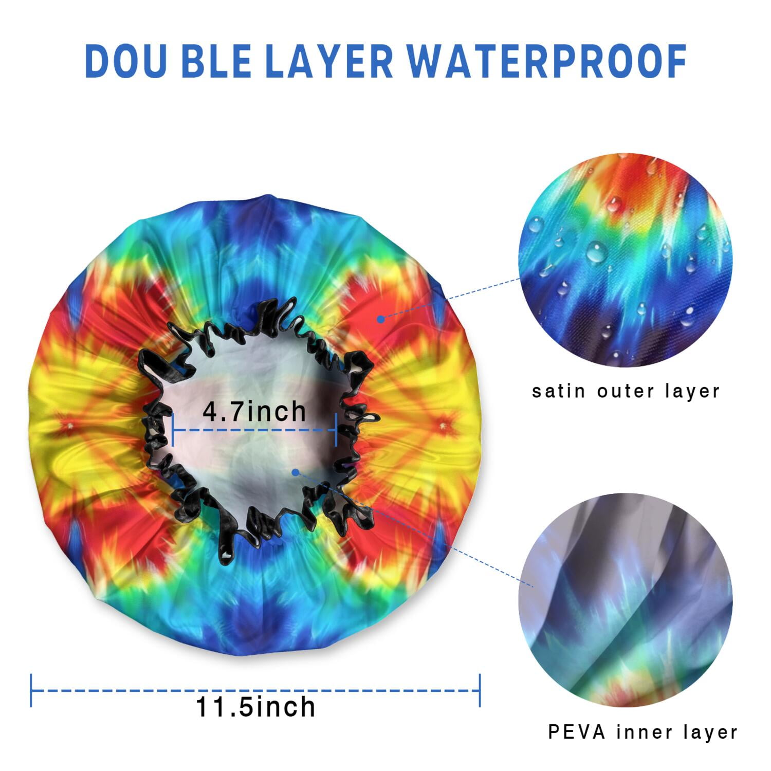 Shower Caps,Colorful Tie Dye Flowe Waterproof Shower Cap for Women 4 Pieces,Double Reusable Hair Cover for Shower PEVA Elastic Stretch Hem