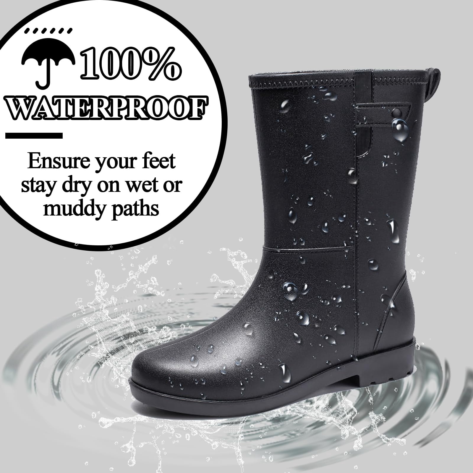 AUXDIQ Rain Shoes Women Mid-calf Boots Waterproof Rain Boots Outdoor Garden Shoes