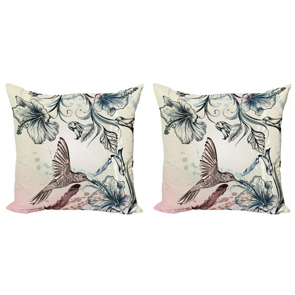 Ambesonne Nature Throw Pillow Cover 2 Pack, Vintage Birds Flowers, 16", Teal Brown