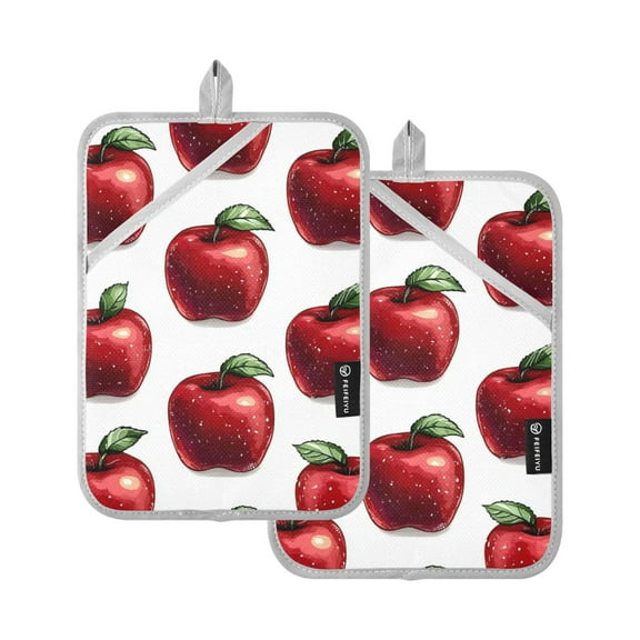 Red Apples Pattern Oven Mitts Pot Holders 2 pcs Heat Resistant for Kitchen Baking Grilling