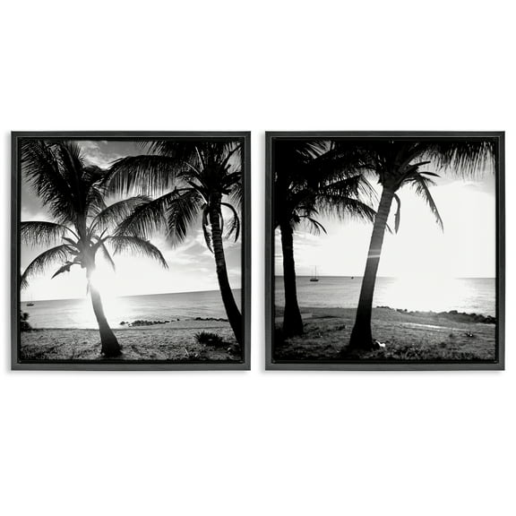 Stupell Industries Tropical Palm Sunset Landscape & Nature Photography Black Floater Framed Canvas Art Print Wall Art, 18 x 18, Set of 2