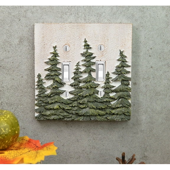 Rustic Evergreen Pine Trees Forest Wall Cover Plate 2-Pack Double Toggle Switch