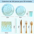 thumbnail image 2 of Vajilla de Fiesta, 240 piezas de Vajilla Reutilizable con Platos, Cucharas, Tenedores, Cuchillos, Vasos, Servilleta, para Cumpleaños, Bodas y Fiestas Navideñas, para 30 Invitados (Azul), 2 of 4