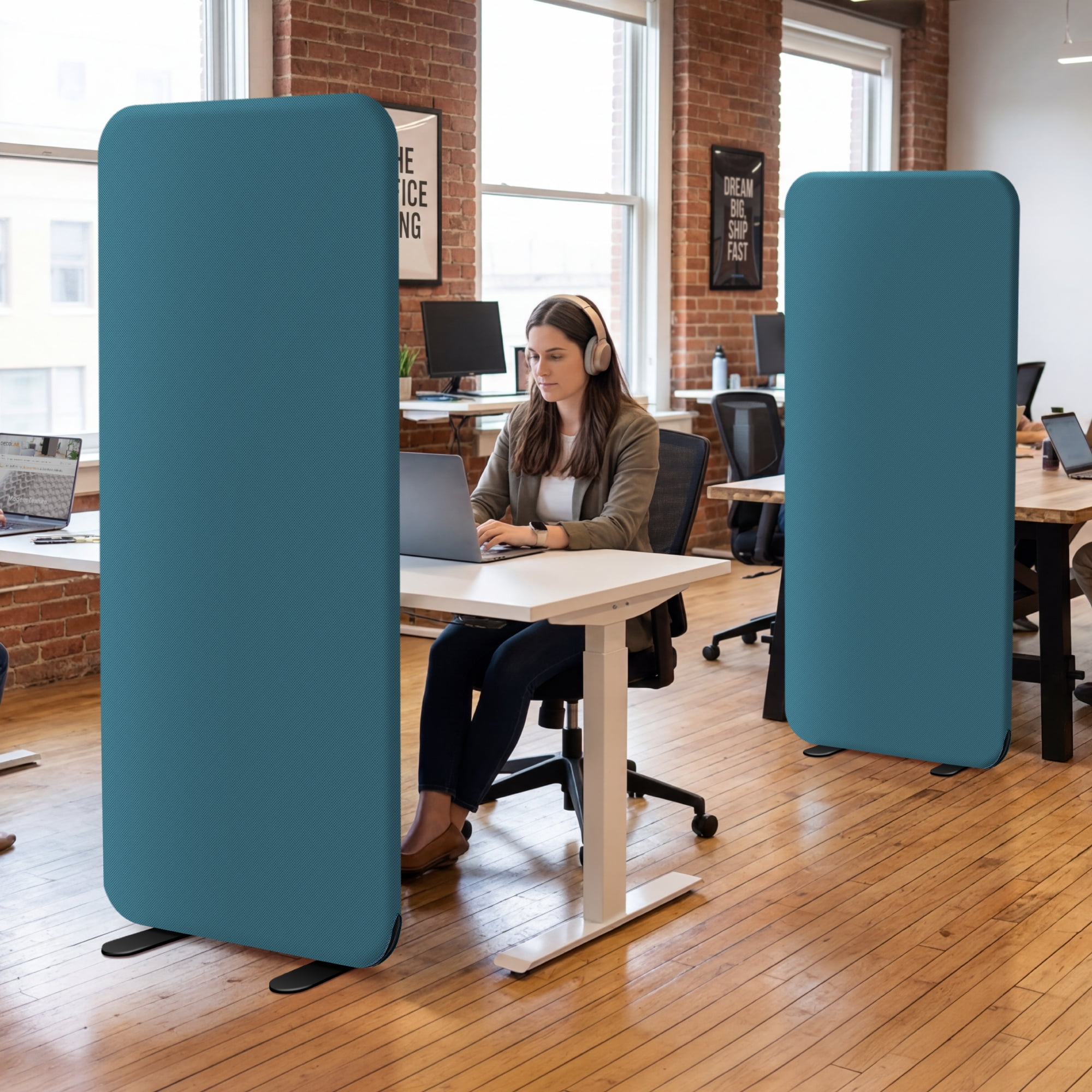 DECOLAB Standing Room Partition, Space Wall Divider Panel Separator, 29"x65", Sapphire