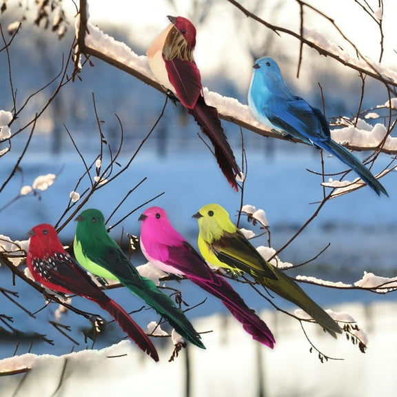 Artificial Birds Fake Birds Christmas Halloween Pirate Parrots Feathered Figure Decor for Crafts Jungle Garden Home Ornament Decoration, Assorted Colors