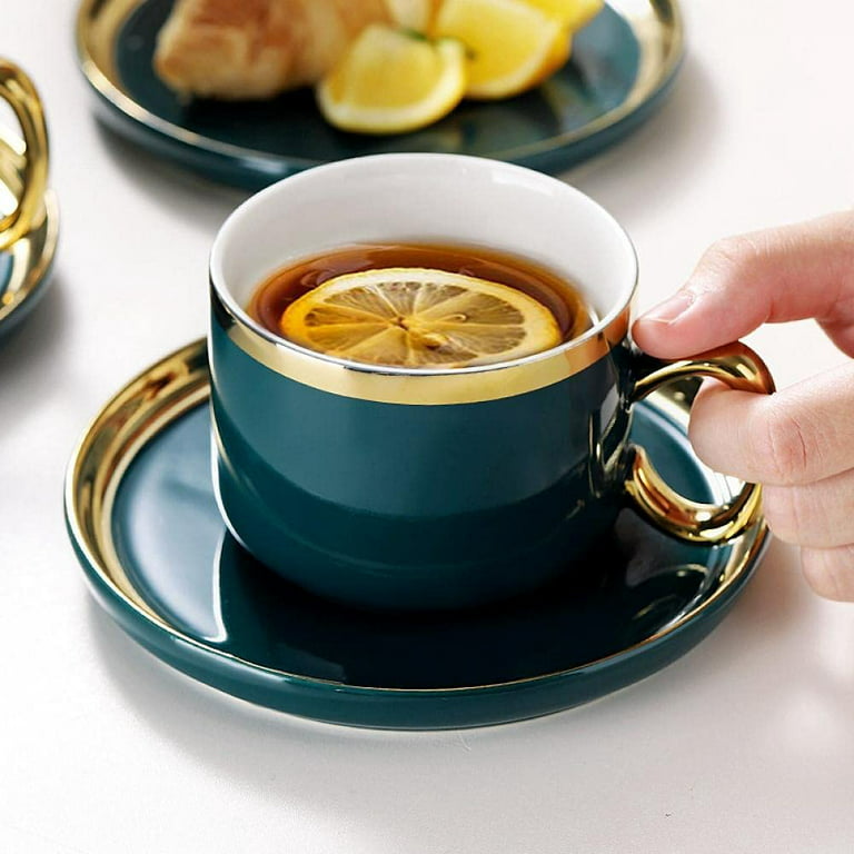 Espresso Cup & Saucer Lemon Flowers green