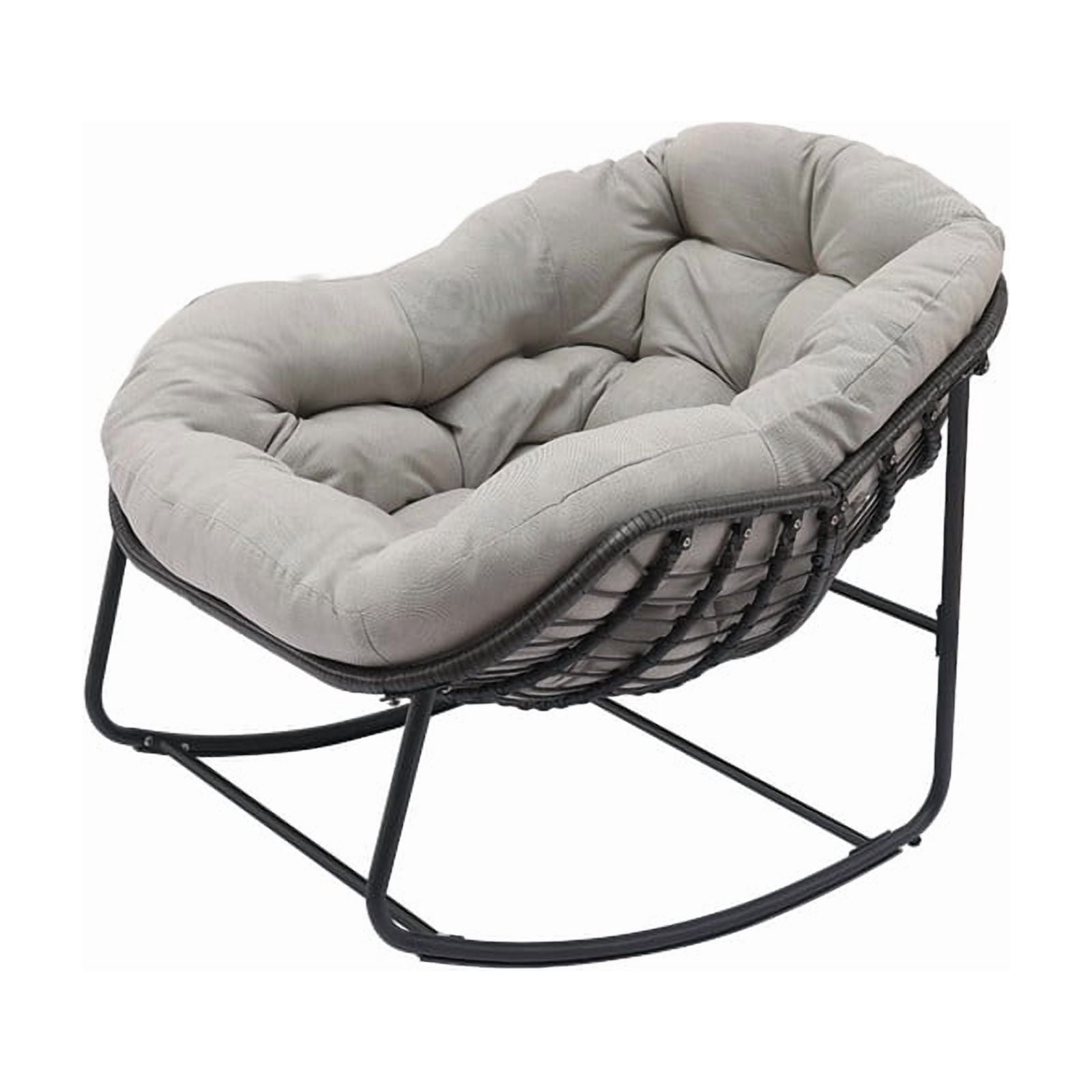 Indoor/Patio Rocking Chair, Oversized Rattan Egg Chair with Steel Frame & Padded Cushion
