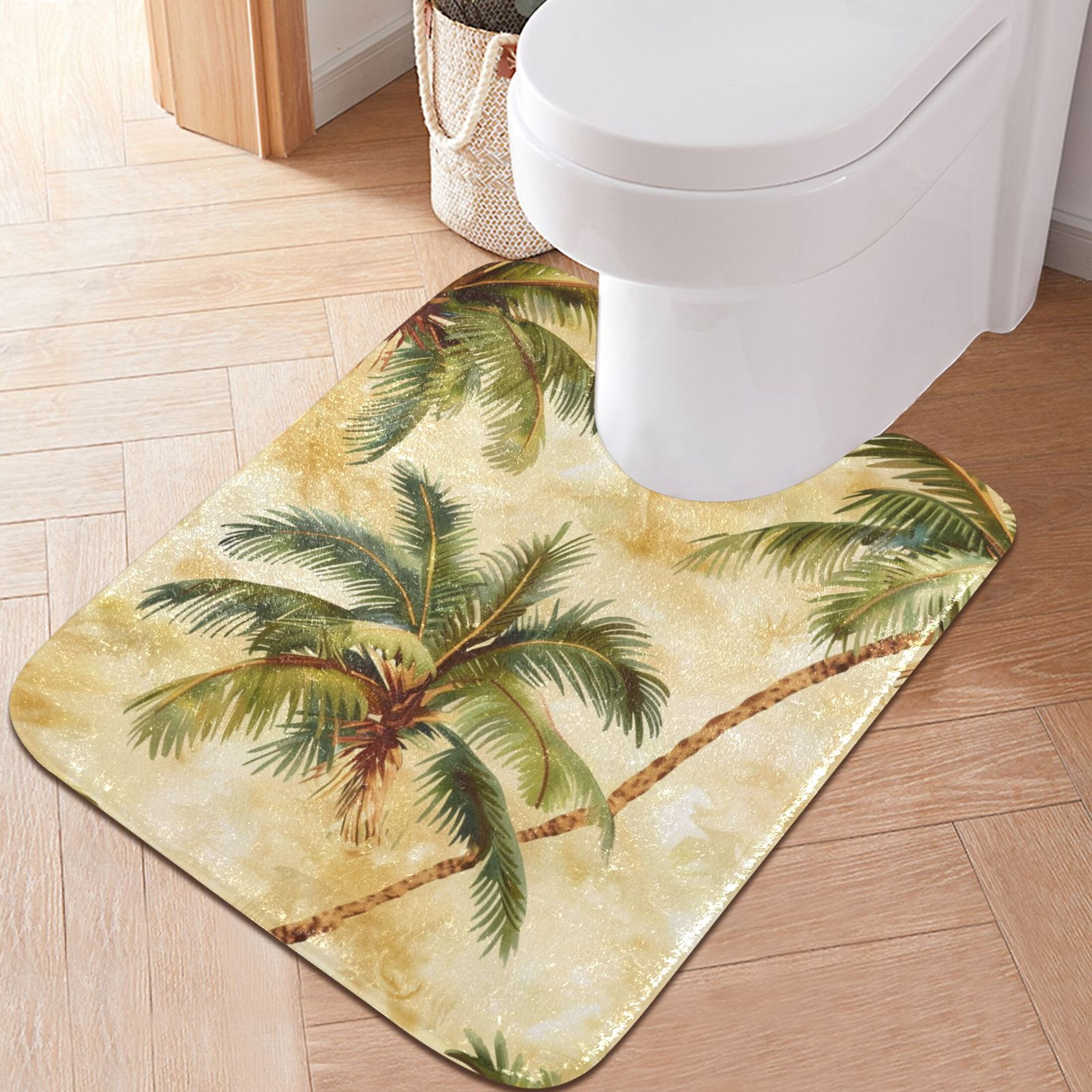 Ryvnso Retro Palm Trees Bathroom Shaggy Rugs Toilet Mat Soft Contour Rug