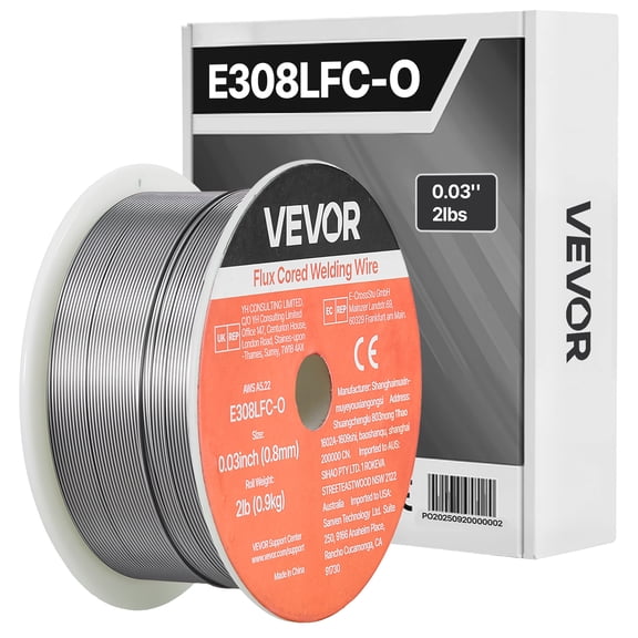 VEVOR Flux Core MIG Welding Wire, E308LFC-O 0.03-inch 2 LBS, Gasless Stainless Steel Welding Wire with Low Spatter for All Position Arc Welding, Self-Shielded for Outdoor Use