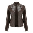 thumbnail image 2 of Defitshape Women's Long Sleeve Leather Jacket Faux Leather Top Thermal Zipper Motorcycle Bike Zip Fashion Outerwear Coffee Large, 2 of 4