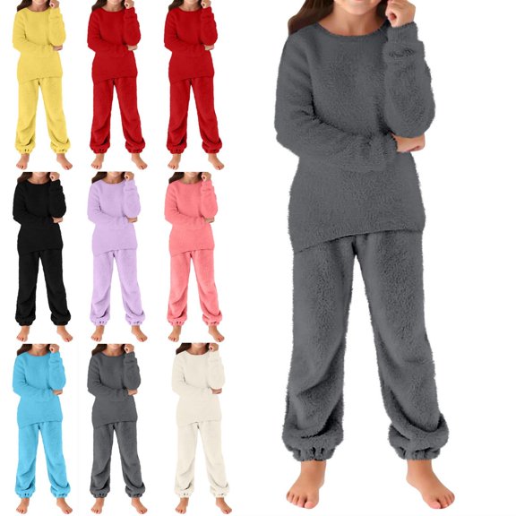 Piuwrlz Kids Outfits Sets,Girls Fluff Sweatshirt Pants Fashion Set Dark Gray Size 7-8 Years