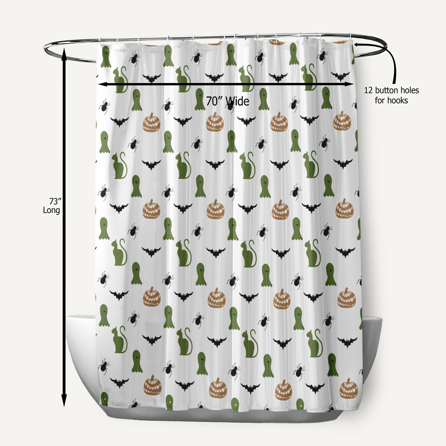 Simply Daisy 70" W x 73" L Halloween Halloween Critters Polyester Shower Curtain, Scallion [1 Ct]