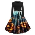 thumbnail image 2 of QATAINLAV Womens Long Sleeve Halloween Dresses Fashion Print Cosplay Party Costumes Cocktail Swing Dress, Light Brown, XL, 2 of 4