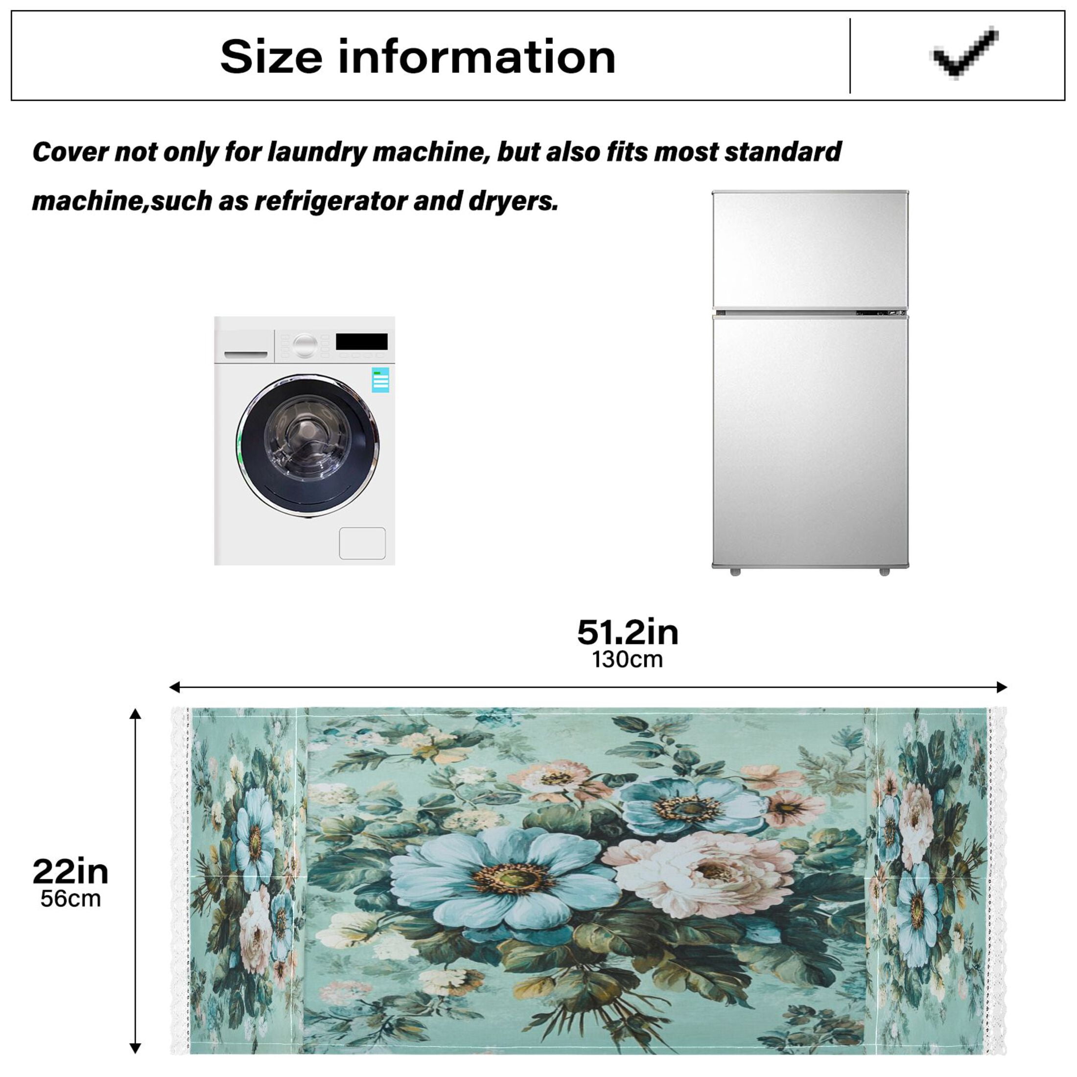 Washing Machine Cover 51.2x22in, Durable Polyester Dust Cover with Lace Trim and Side Pocket for Appliances Shabby Chic Bouquet