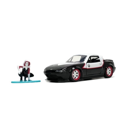 1990 Mazda Miata w/Ghost Spider Figure, Spiderman - Jada Toys 33662/12 - 1/32 Scale Diecast Car
