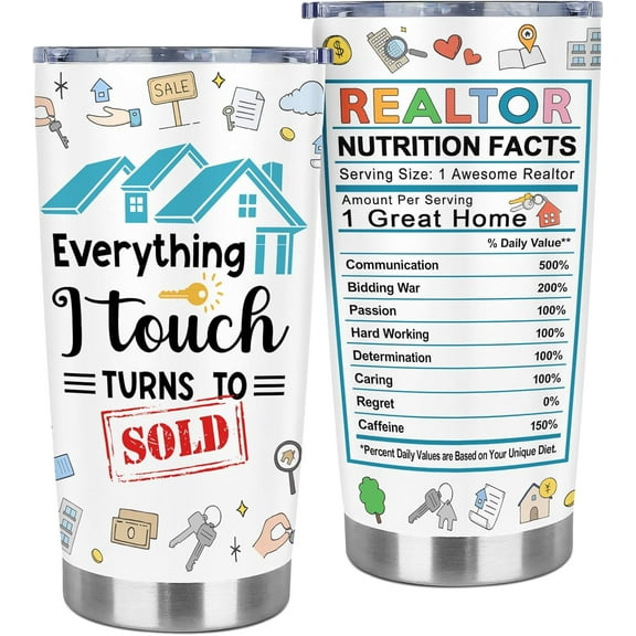 Realtor Gifts for Women Closing Gift for Realtors Everything I Touch Turns to Sold Gifts for Real Estate Agent Salesman Boss Coworkers Employees Stainless Steel Tumbler 20oz