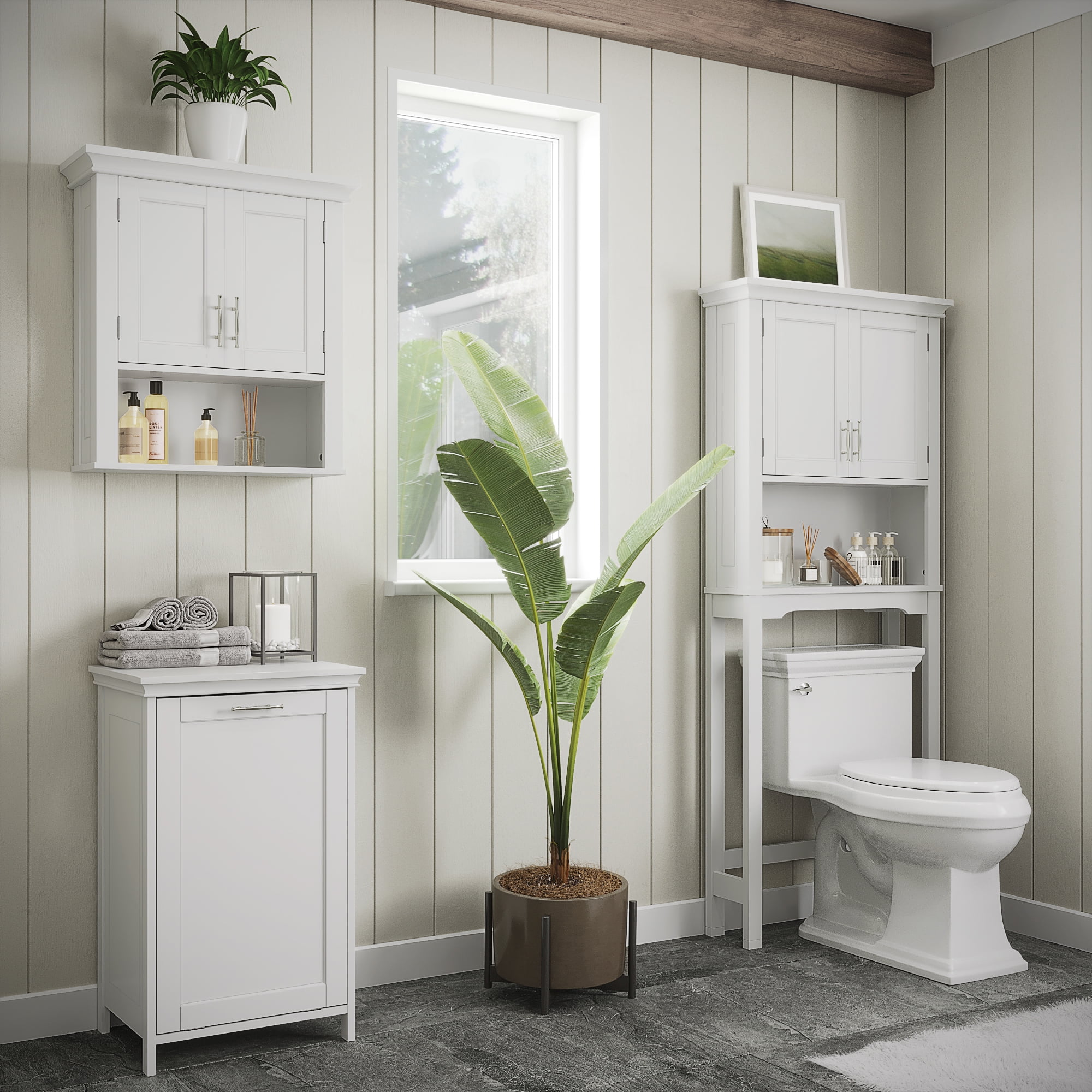 RiverRidge Somerset Tilt-Out Laundry Hamper Cabinet with Cloth Storage Bag - White